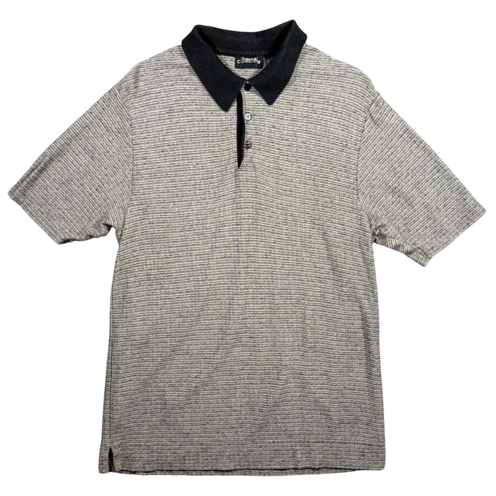 Claiborne Polo Shirt Mens Large Gray Vintage Striped Knit MWR0351 C047